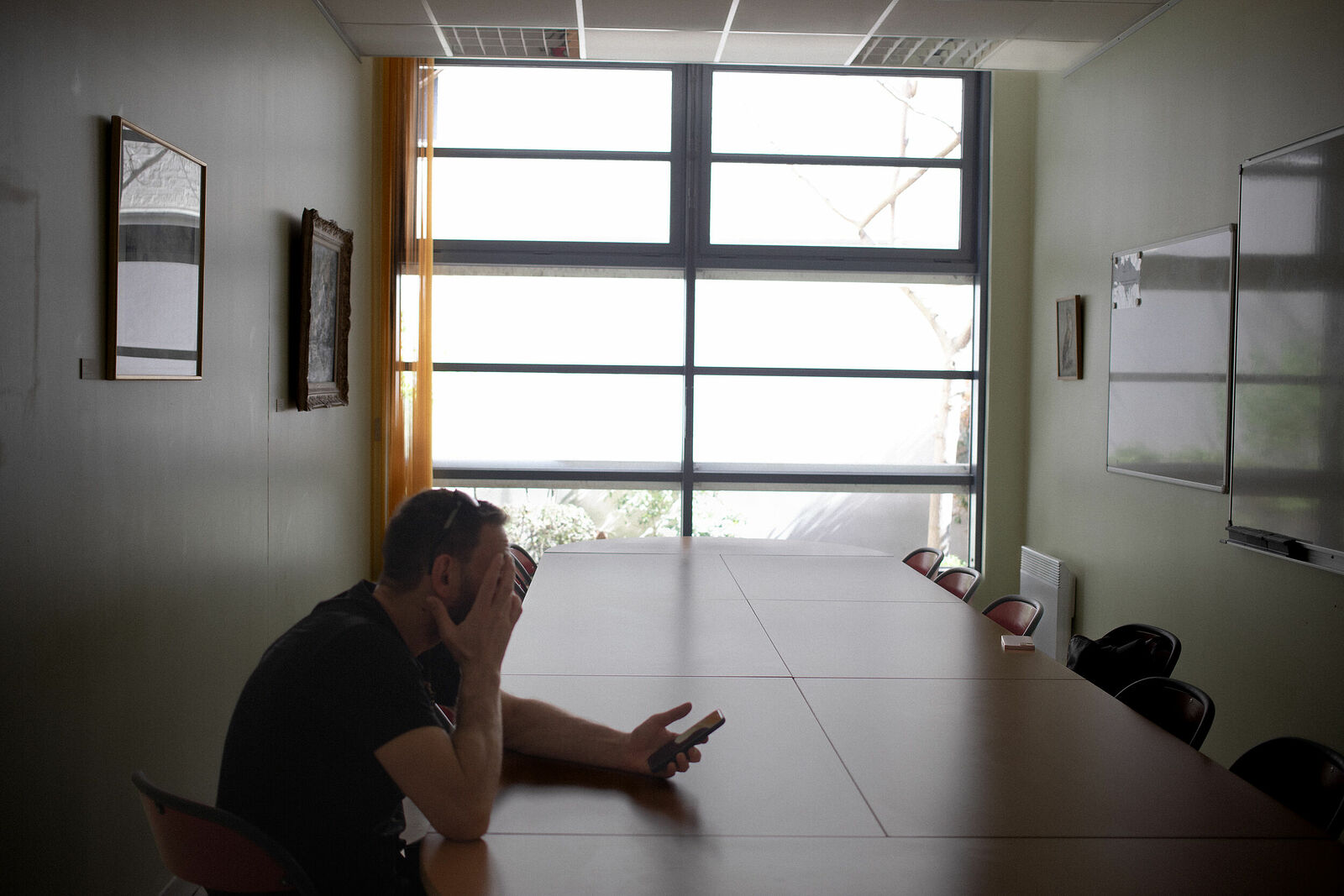 The first visitor for anonymous drug addicted group, before the meeting starts. Paris, April’2025.