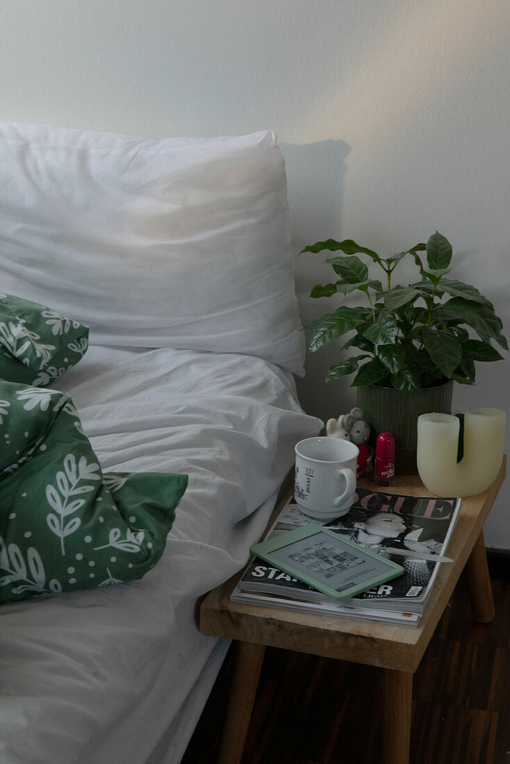 Bed table in Masha&rsquo;s room. December 2025. Düsseldorf, Germany.