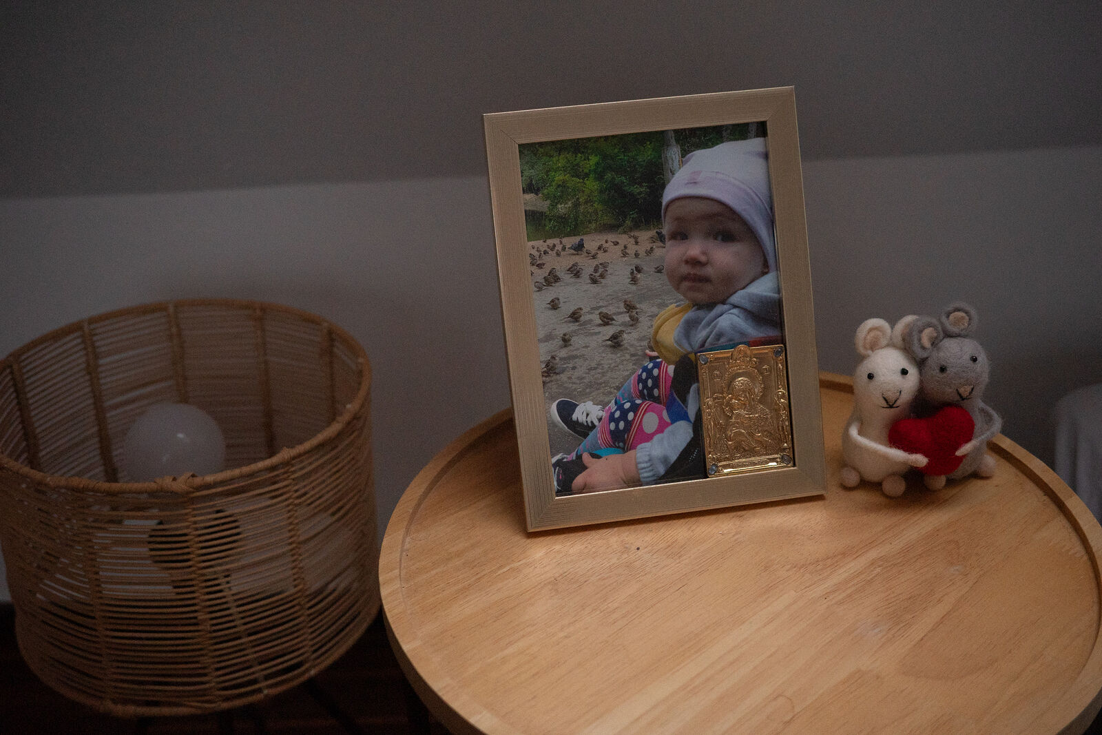 Masha&rsquo;s photo and orthodox icon gifted by her grandmother in Masha&rsquo;s room. September 2025. Düsseldorf, Germany.